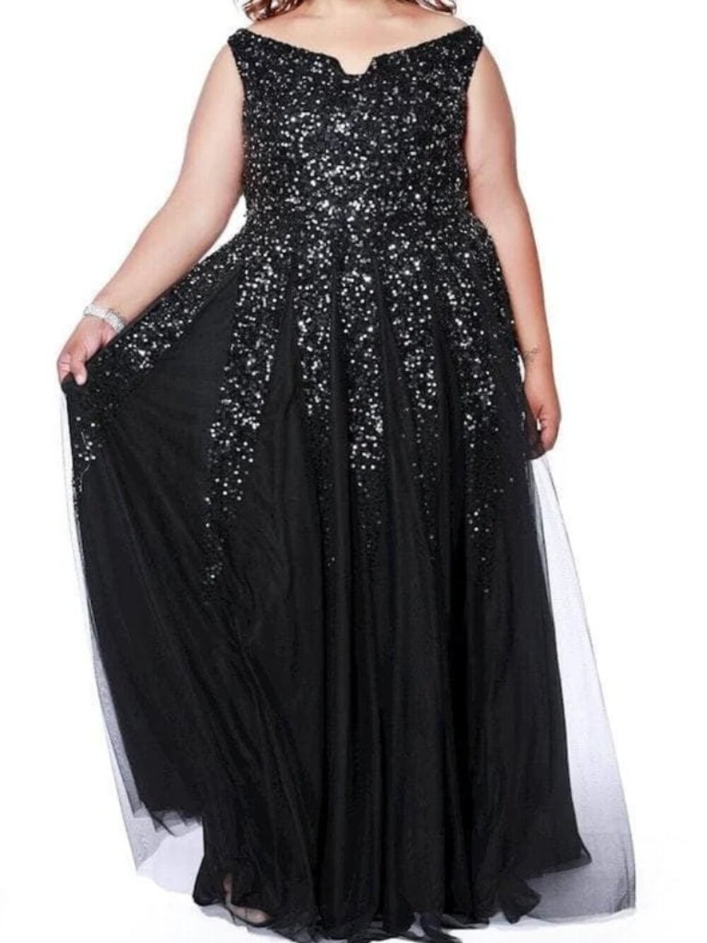 NWT Shail K 12202W Sequin Prom Dresses Black Size 26W